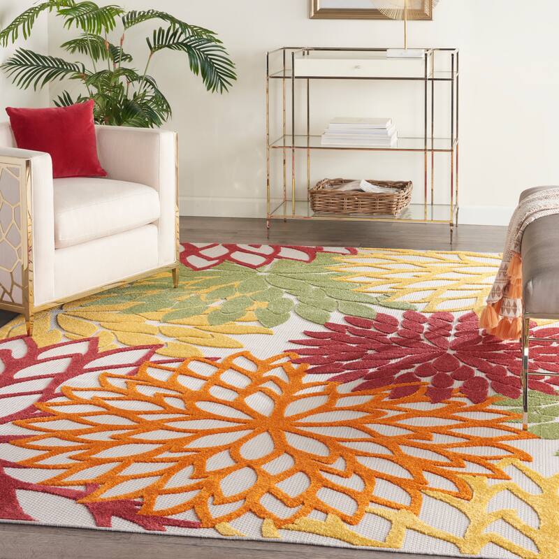 Nourison Aloha Floral Modern Indoor/Outdoor Area Rug - 7' x 10' - Red Multi Colored