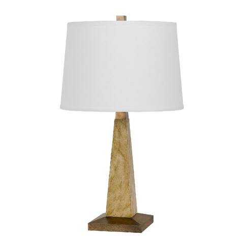 28 Inch Resin Pyramid Table Lamp with Dimmer, White and Gold - 31.8 L X 15 W X 27.75 H Inches