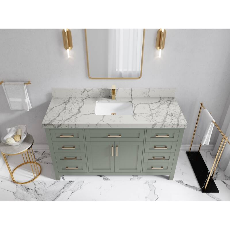 Willow Collections 60 in. W x 22 in. D Cambridge Single Sink Bathroom Vanity with Countertop - 2”Venatino - Evergreen