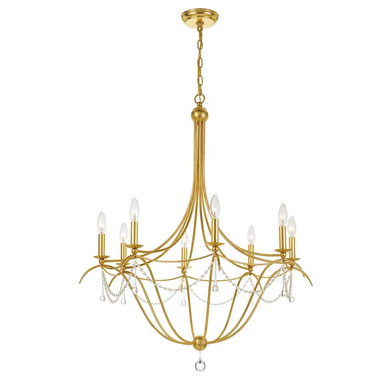 Metro 8 Light Crystal Beads Antique Gold Chandelier - 31.5'' W x 37'' H