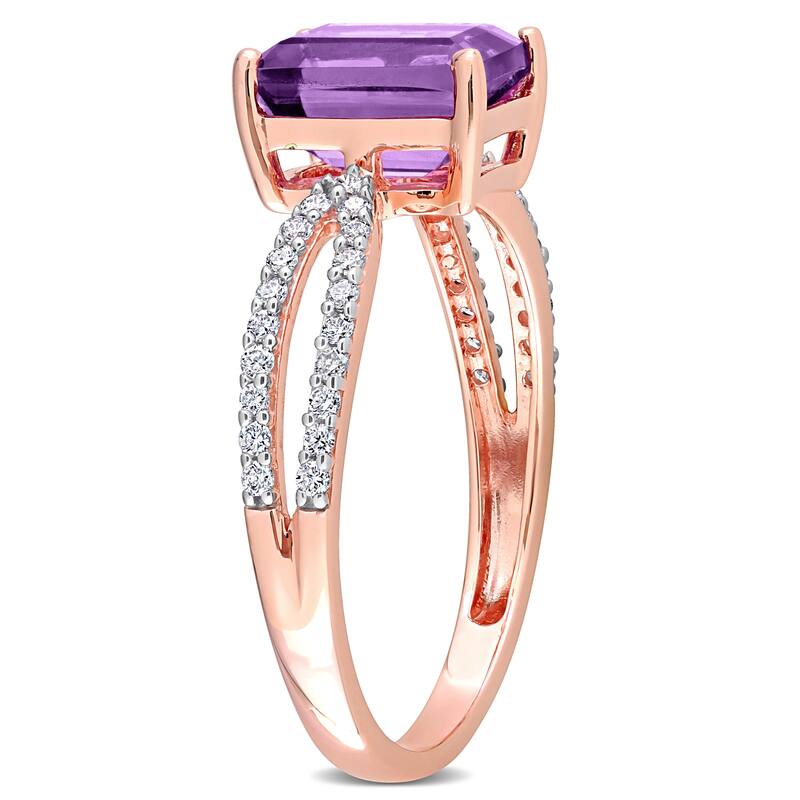 Miadora Octagon-cut Amethyst and 1/5ct TDW Diamond Split Shank Cocktail Ring in 14k Rose Gold