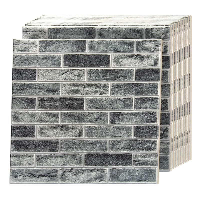 Art3d 20pcs 27.5"x27.5" Self-adhesive Foam Faux Brick Wall Tile Wall Sticker - Grey