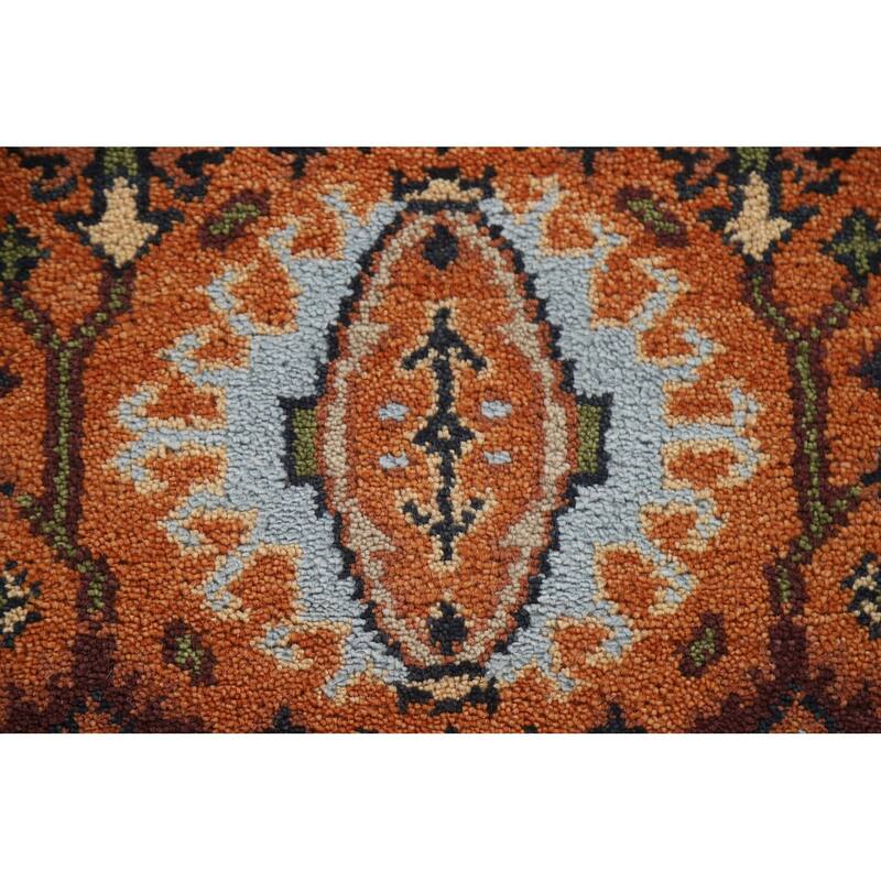 Geometric Orange Kazak Indian Runner Rug Handmade Wool Carpet - 2'7"x 9'11"