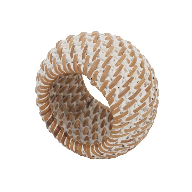Rattan Napkin Rings With Woven Design (Set of 4) - White - Set of 4