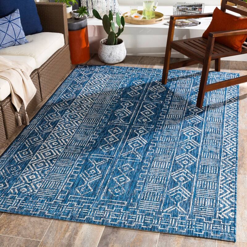 Livabliss Eagean Global Indoor/Outdoor Area Rug - 2' x 2'11" - Denim