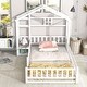 preview thumbnail 2 of 15, Twin Size House-Style Headboard Floor Bed with Fence Guardrails and Cushion Stand - Stylish and Safe