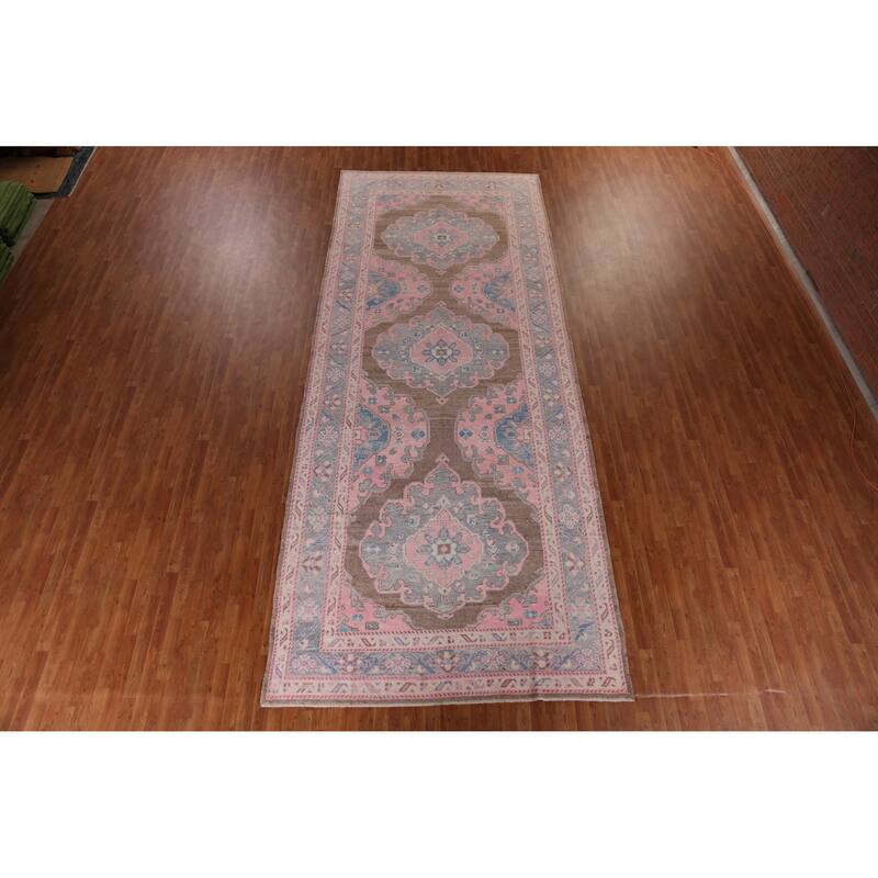 Hand Knotted Oriental 100% Wool Carpet Transitional All-Over Pink Oushak Area Rug - 16' 11'' X 6' 10''