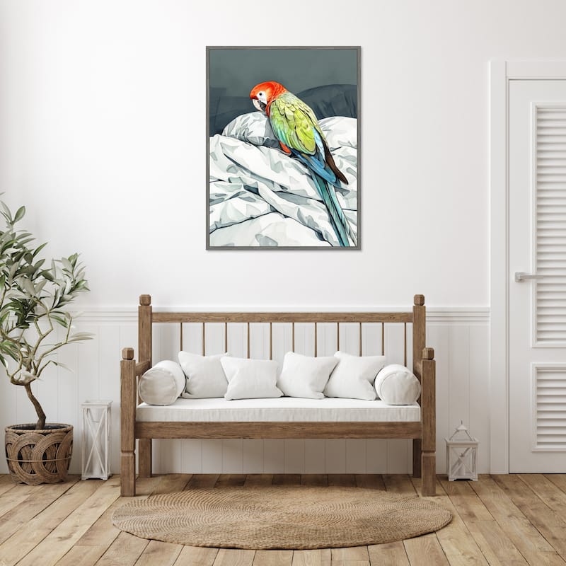 Animal Watercolor Art Bird Sleeping Parrot by Justyna Jaszke Framed Canvas Wall Art