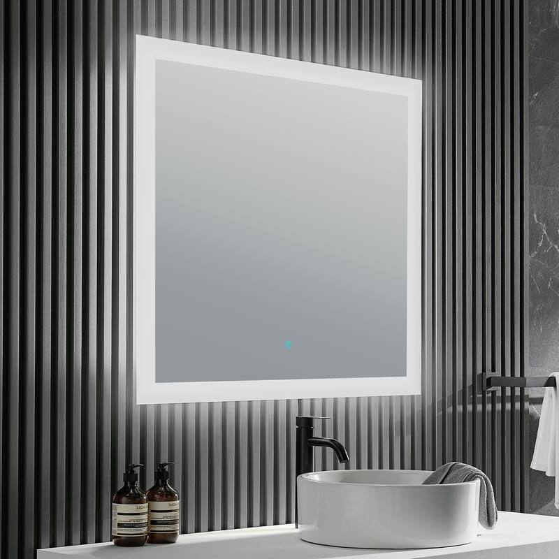 39 in. W x 30 in. H Frameless Rectangular LED Bathroom Mirror-Silver - Silver