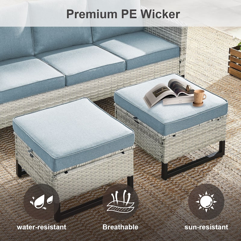 Gymojoy Outdoor Wicker Ottomans with Olefin Cushions