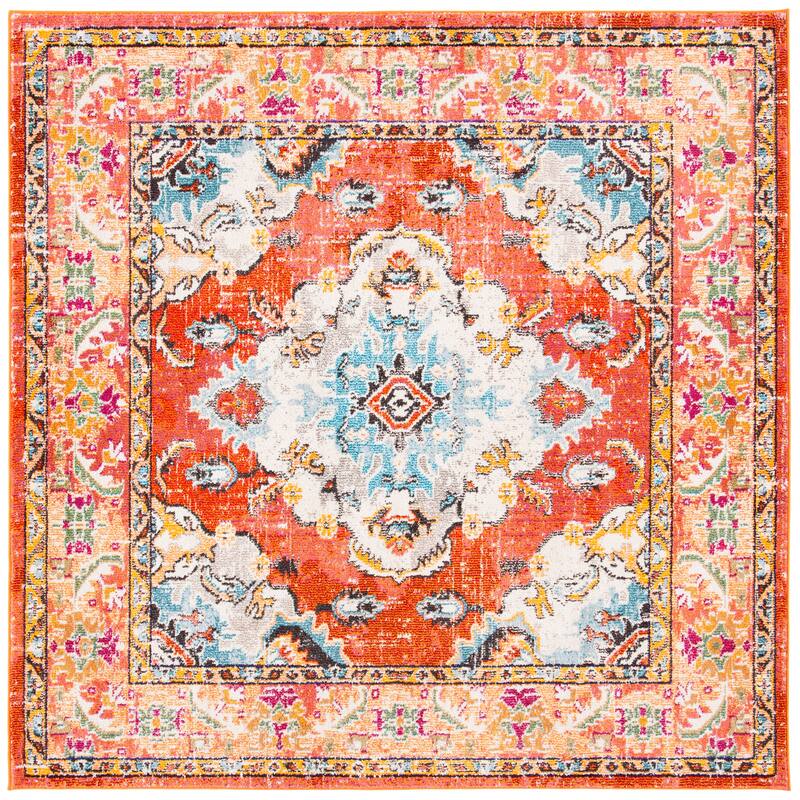 SAFAVIEH Monaco Oceane Boho Medallion Distressed Area Rug - 4' Square - Orange/Light Blue