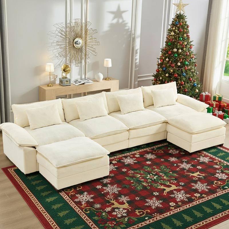 Modern 156''Oversized U-Shaped Modular Sectional Sofa with 2 Ottomans,6-Seat Cloud Couch,Chenille Sofa Sleeper Deep Seat Couches