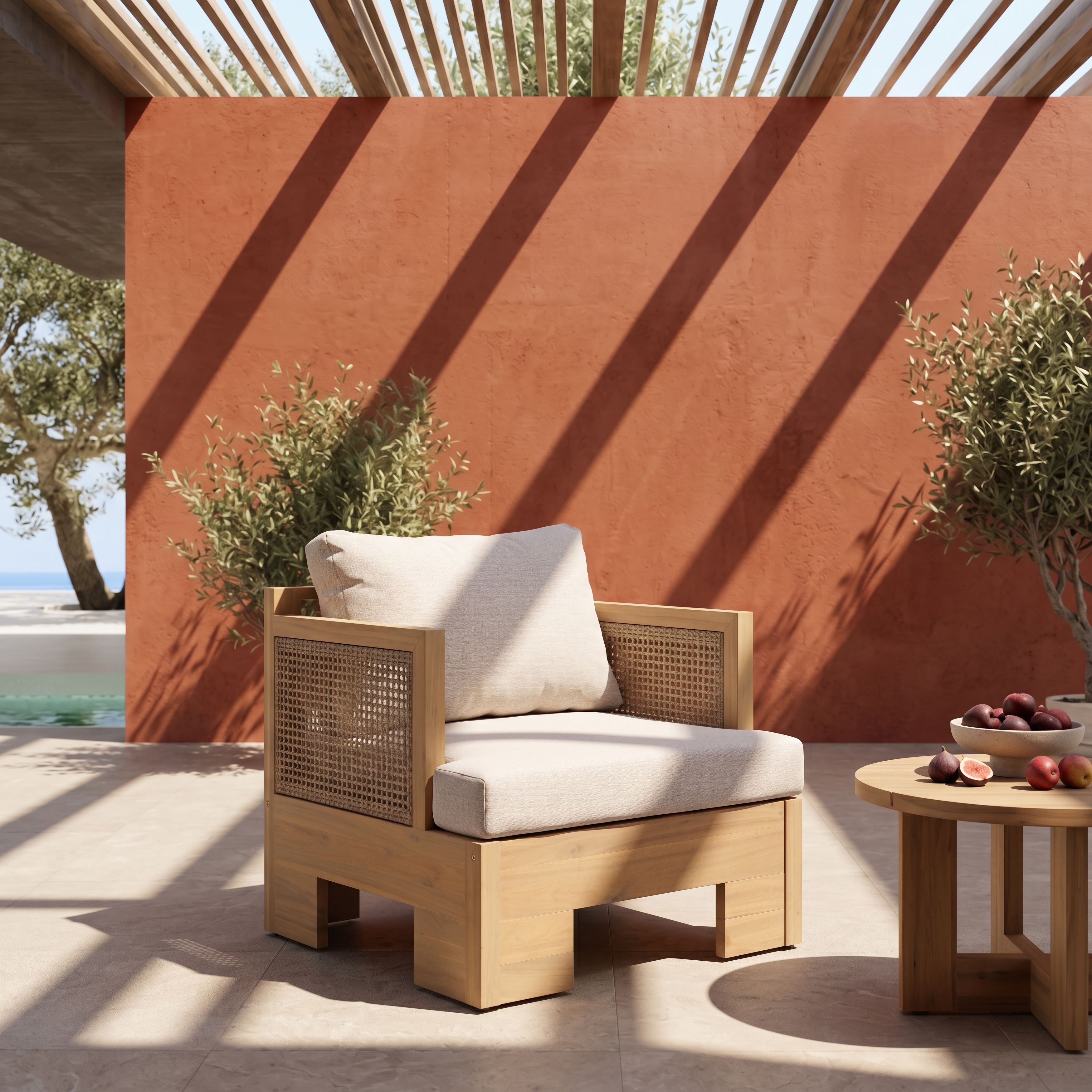 Christopher Knight Home - Hudson Outdoor Club Chair, Acacia Wood Frame with Rattan Wicker and Deep Seat Cushion