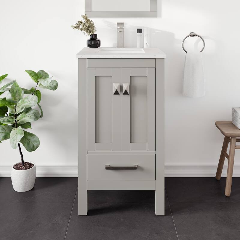 Eviva London 20"W x 18"D Gray Bathroom Vanity with Carrara Quartz Top