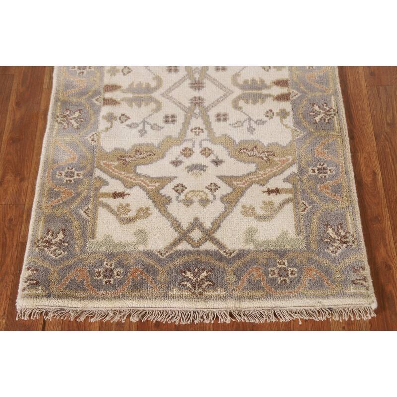 Floral Beige Oushak Oriental Runner Rug Handmade Wool Carpet - 2'7"x 7'10"