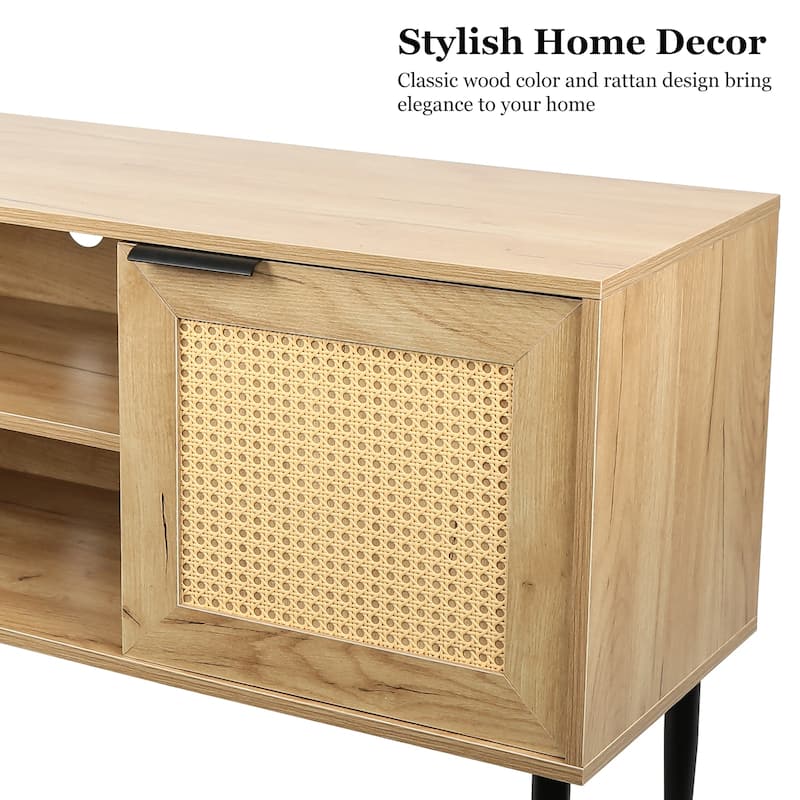 Elegant Wooden TV Stand for TVs up to 65 Inches,with 2 Cabinet Open Shelves