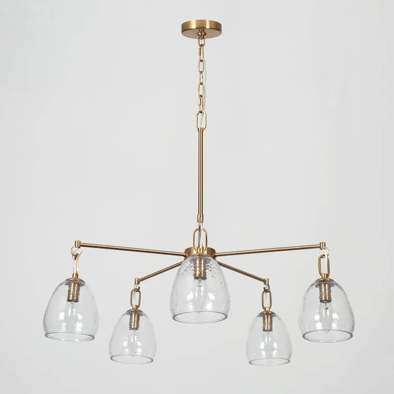 Blobfish Modern Gold 5-Light Cluster Glass Chandelier Wheel Ceiling Light for Living Room - D28.7"* H24.8"