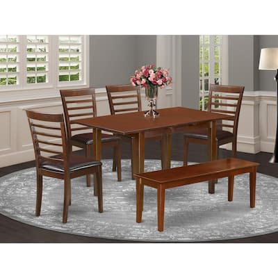 Victorian Dinette Set - 42/54" Dining Table with Leaf & 4 Faux Leather Chairs, Bench Included