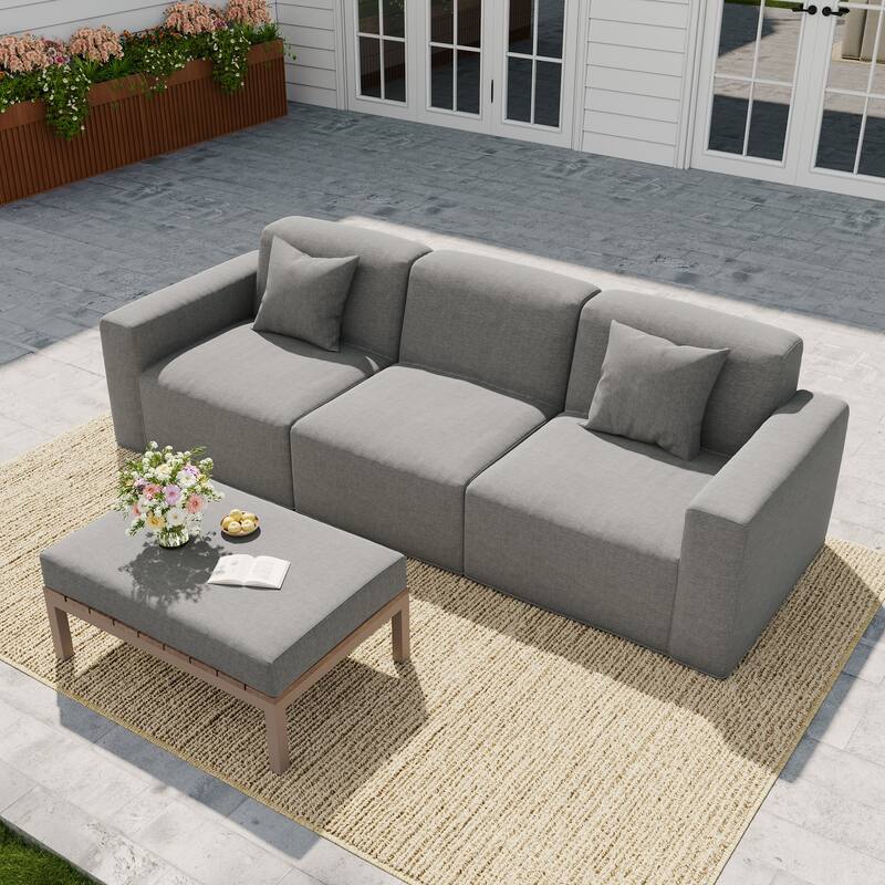 100" W No Assembly Outdoor Patio Modular Sofa with Coffee Table