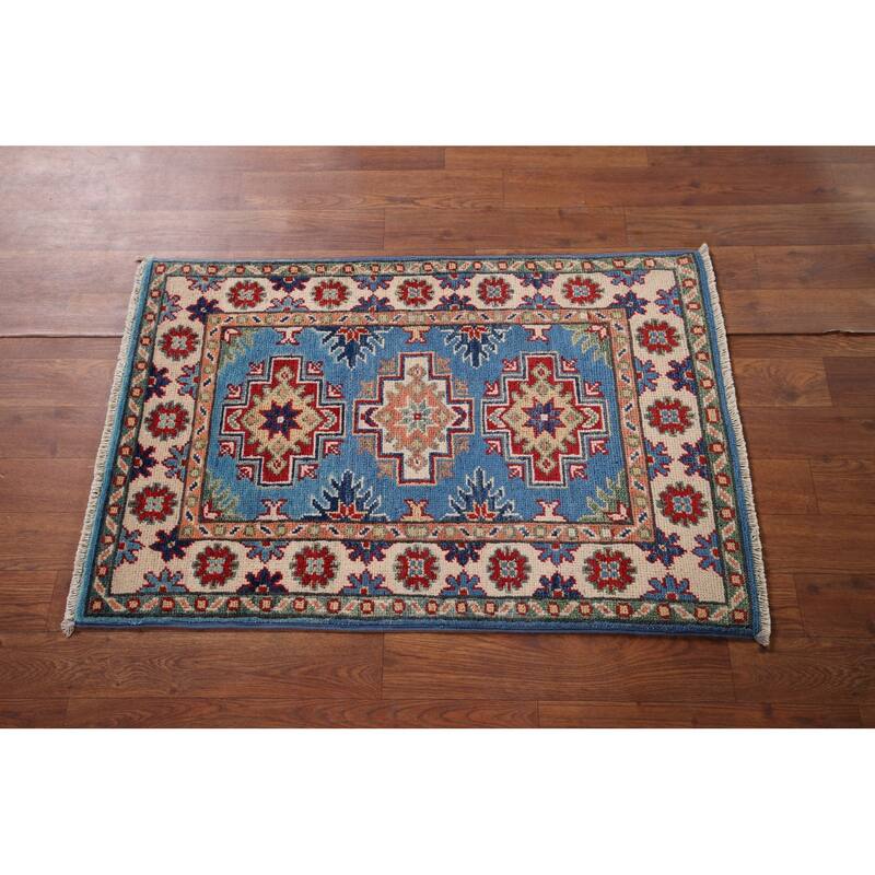 Blue Kazak Accent Rug Handmade Oriental Traditional Wool Carpet - 2'0" x 3'0"