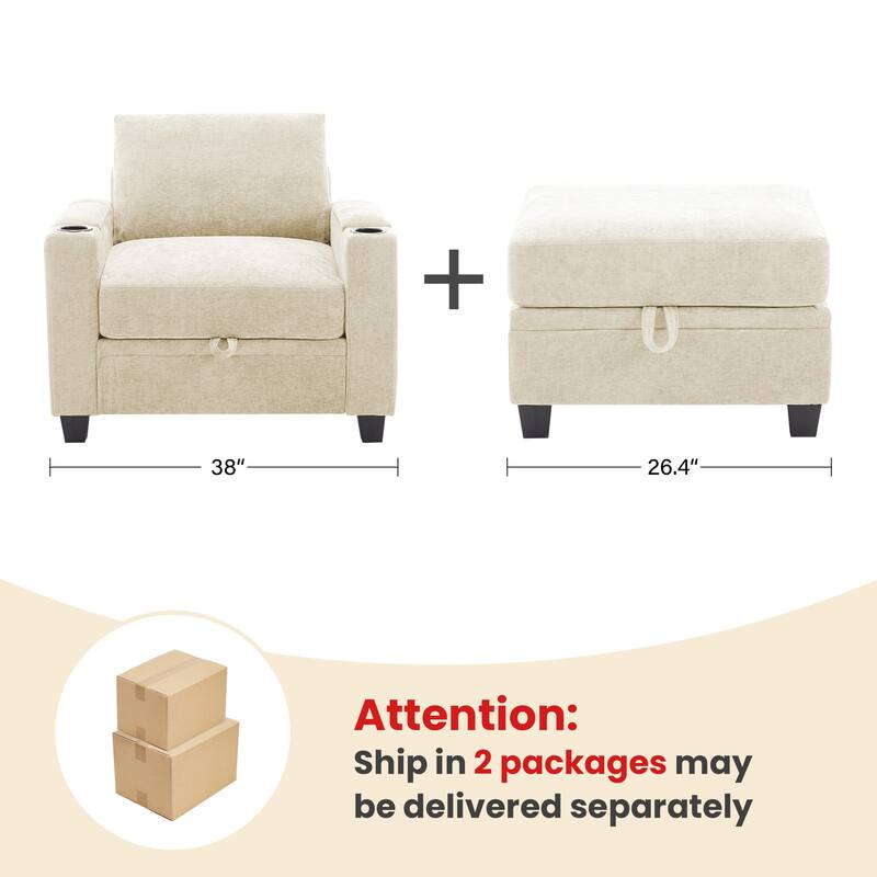 Chenille Sectional Sofa, Hidden Storage & Modular Design