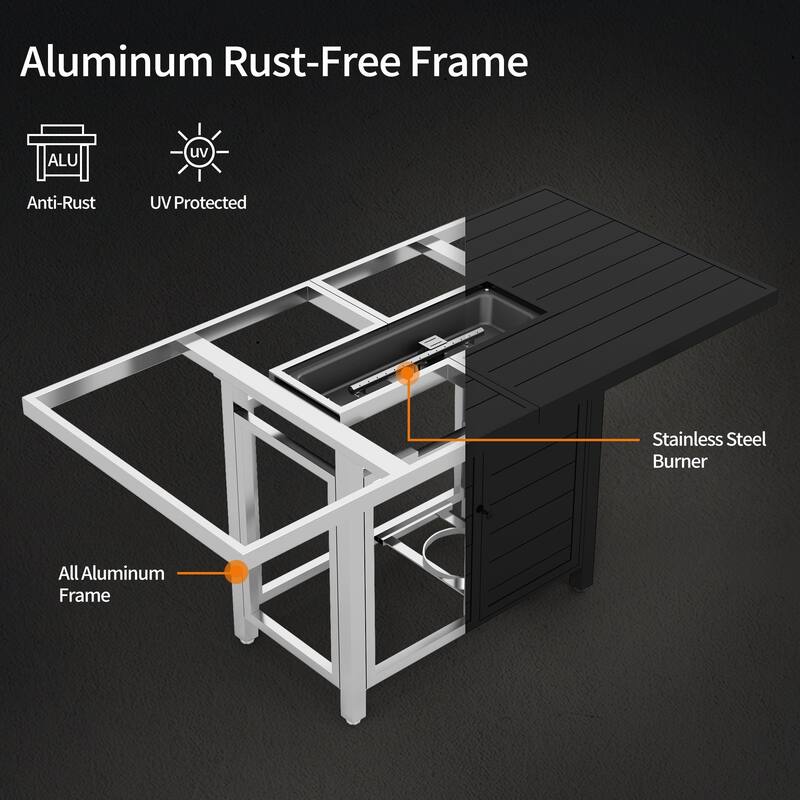 59.8" Aluminum Propane Fire Pit Table, 50,000 BTU Outdoor Dining Table w/ 10 LBS Beads, Rectangle Fire Table