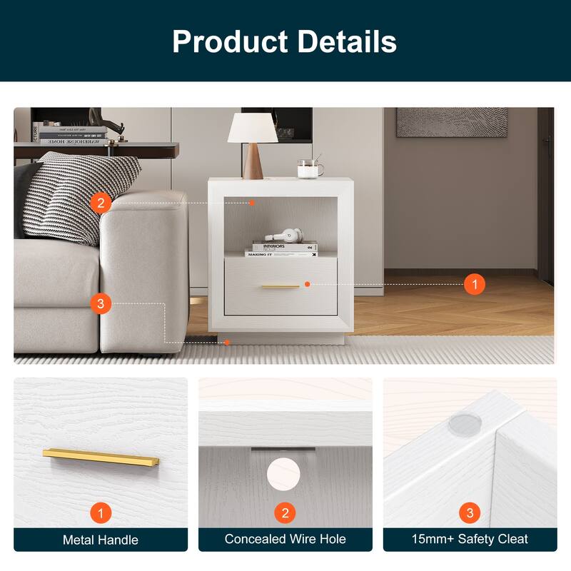 Modern Nightstand with Charging Station， Set of 2