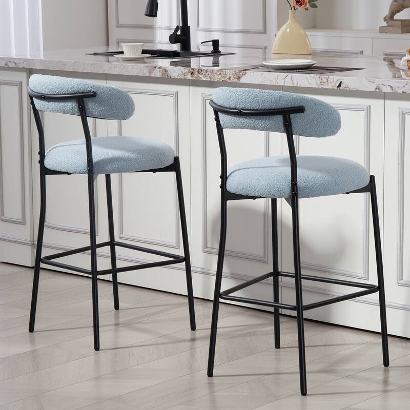 26'' Counter Height Bar Stools Teddy Fabric Cover Kitchen Island Counter Bar Stool with Black Powder Coating Base and Footrest