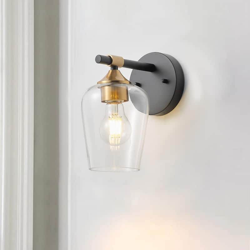 Black Bathroom Sconces Wall Lighting Fixtures with Clear Glass Shade