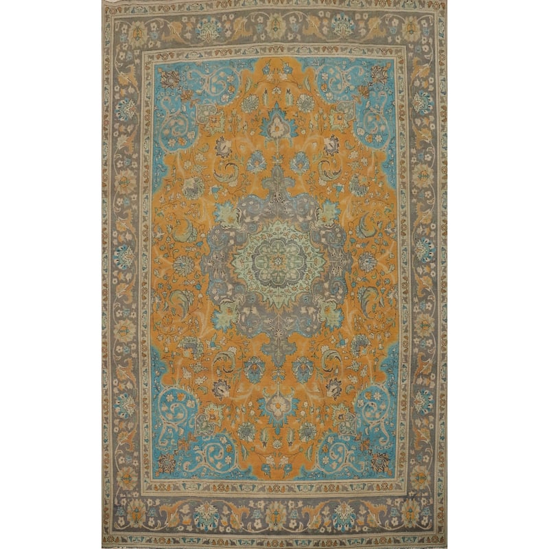 Hand Knotted Oriental 100% Wool Carpet Traditional Floral Oranges & Rust Tabriz Area Rug - 13' 3'' X 9' 5''