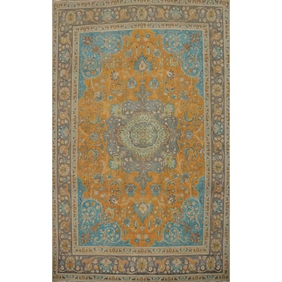 Hand Knotted Oriental 100% Wool Carpet Traditional Floral Oranges & Rust Tabriz Area Rug - 13' 3'' X 9' 5''