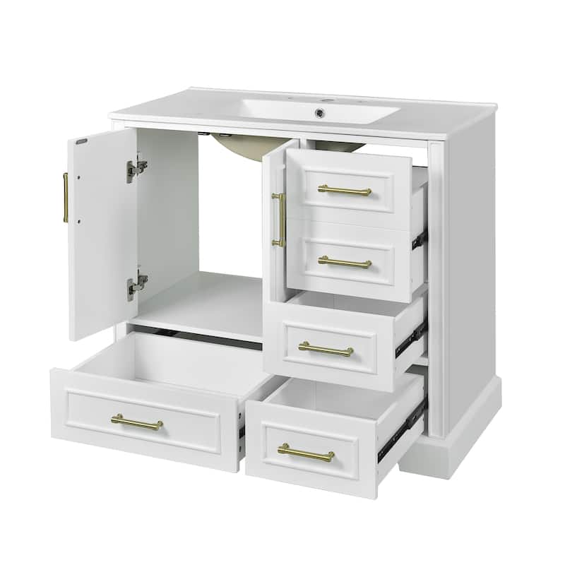 Bathroom Vanity with Resin Sink, Bathroom Vanity Set with 4 Drawers, Bathroom Storage Cabinet with 2 Soft Close Doors
