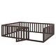 preview thumbnail 5 of 6, Elegant Queen Size Floor Bed with Fence and Door, Pine Wood Frame for Kids or Play Space