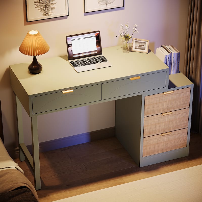 Reversible Computer Desk with 5 Drawers for Home Office