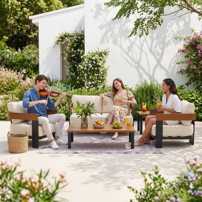 5-Piece Outdoor Patio Sofa Set with Coffee Table & Side Table