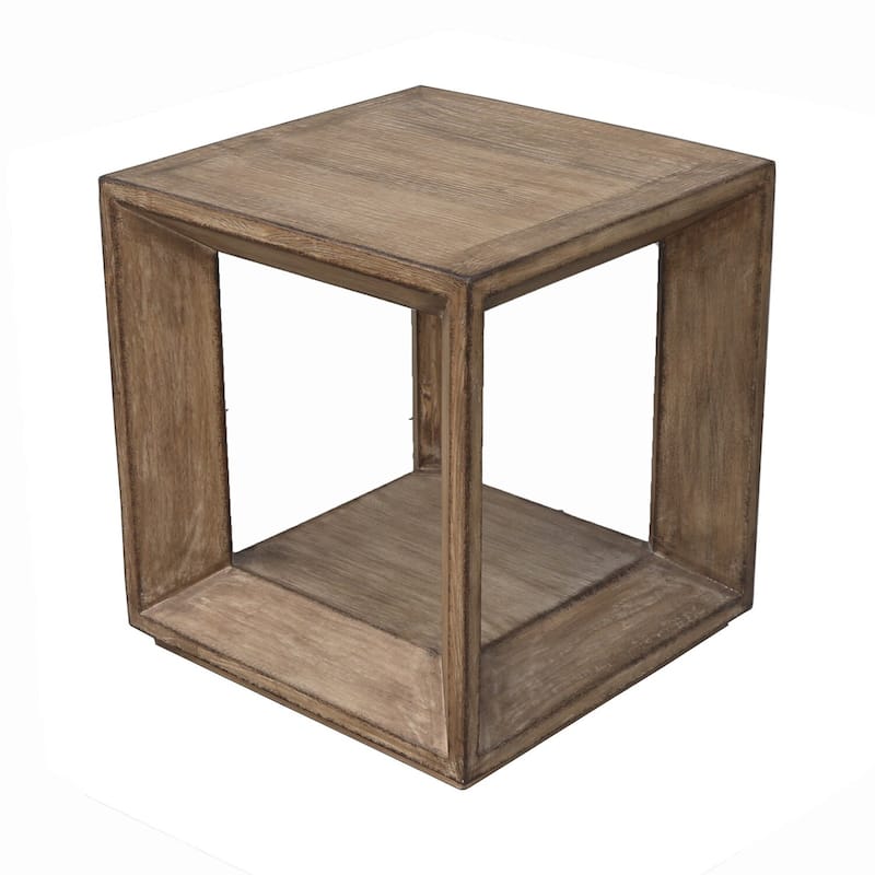 22 in. Antique Brown Square Wood End Table, Sturdy Build End Side Table for Living Rooms