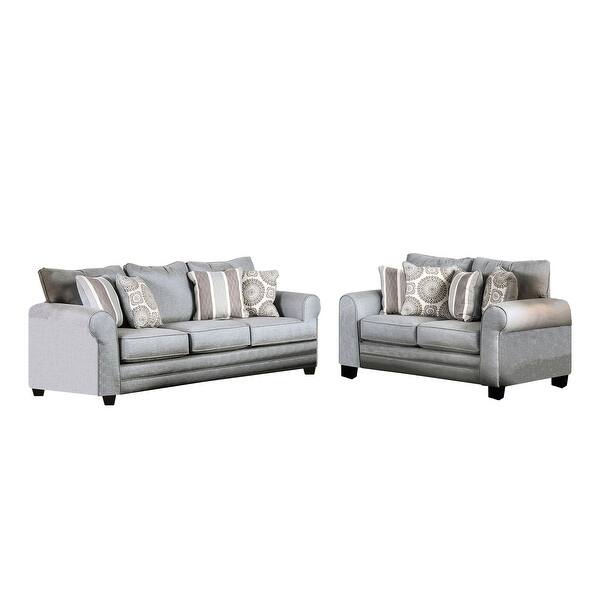 2 Piece Fabric and Wood Sofa Set in Blue Gray Finish - Bed Bath ...
