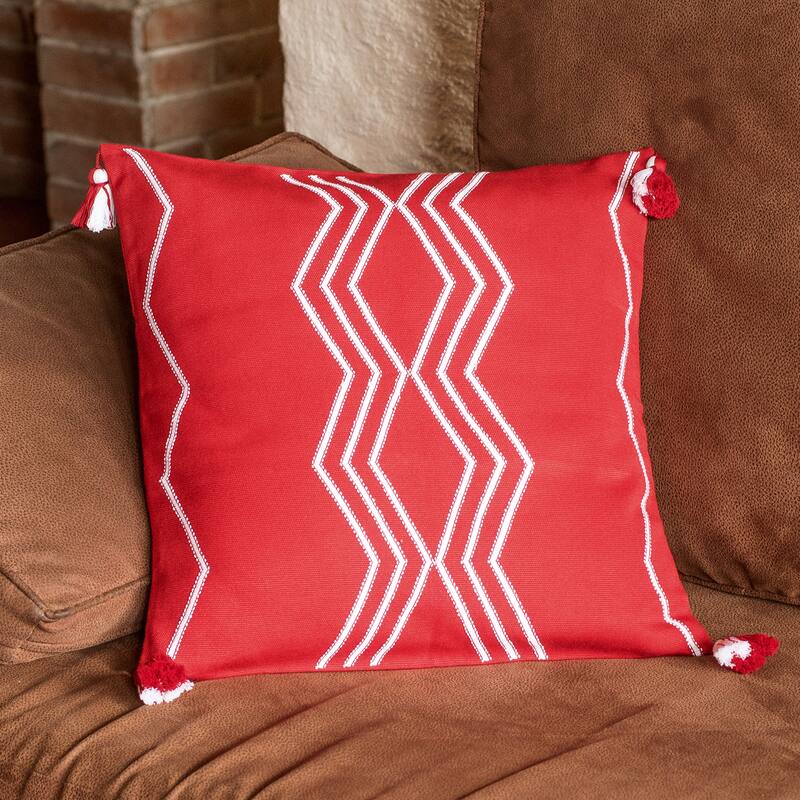 Novica Handmade Red Directions Cotton Cushion Cover