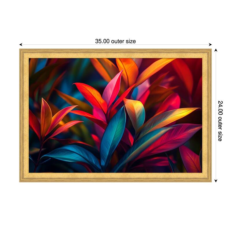 Floral Mingled Vibrance by Tradelink inhouse artist Wood Framed Wall Art Print - Owen Gold - 35 x 24 in