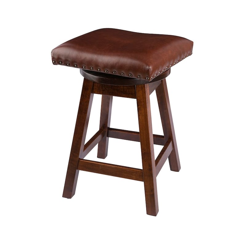 Amish Made Maple Swivel Urban Bar Stool with Leather Seat - Rich Tobacco - Counter Height