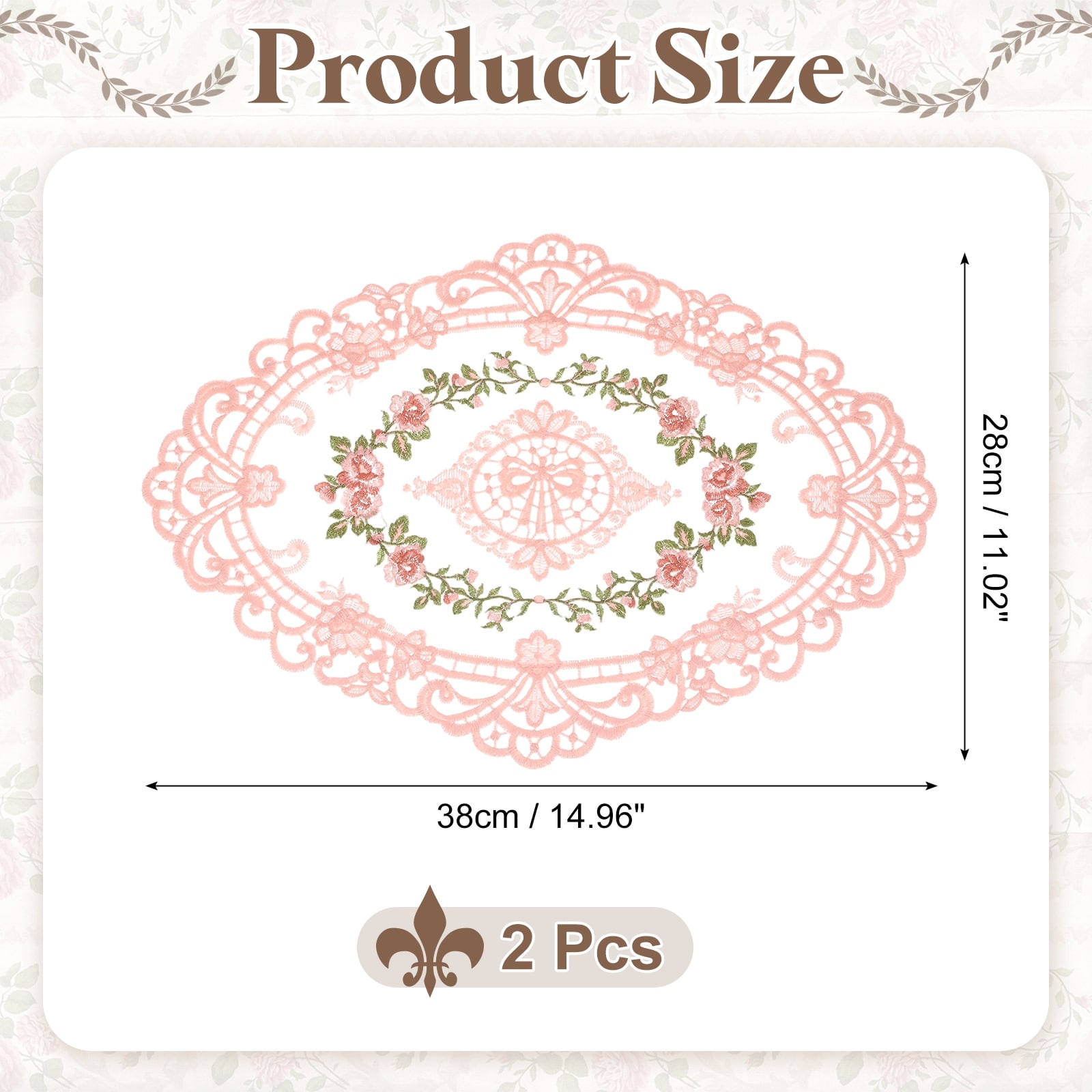 2 Pcs Lace Placemats, 15x5.9Inches Vintage Table Doilies Oval Embroidered Crochet Lace Dolly Cup Mat