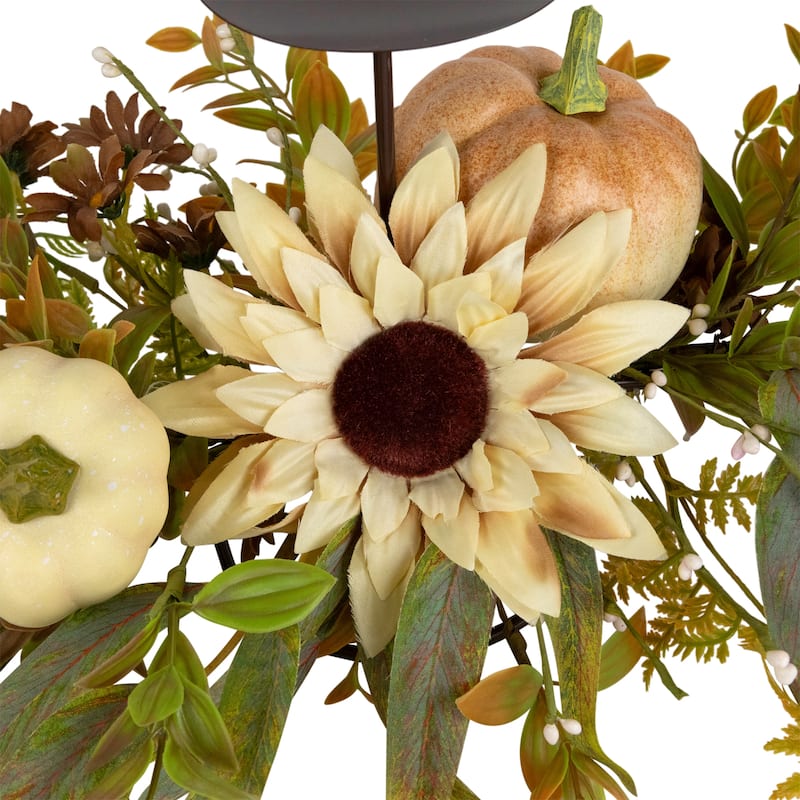 Sunflower and Pumpkins Fall Harvest Triple Candle Holder - 28"