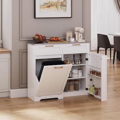 Moasis 10 Gallon Kitchen Tilt Out Trash Bin Cabinet with 2 Drawer and Ample Storage