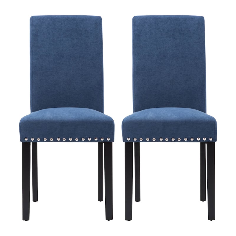 Fabric Upholstered Nailhead Trim Parsons Dining Chairs Terry Cloth Set of 2 - Blue-2-Piece