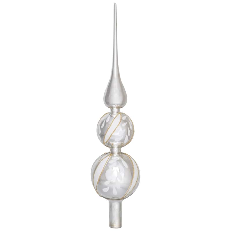 Glittered Glass Finial Christmas Tree Topper - 14.5" - Silver and White