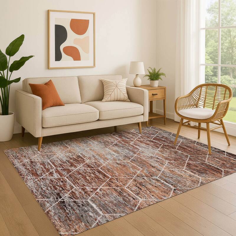 Premium Washable Super Soft Geo Abstract Mayfield Rug - Paprika - 3' x 5'