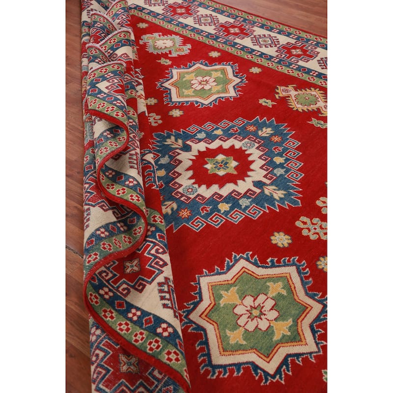 Hand Knotted Oriental 100% Wool Carpet Traditional Geometric Red Kazak Area Rug - 11' 0'' X 8' 2''