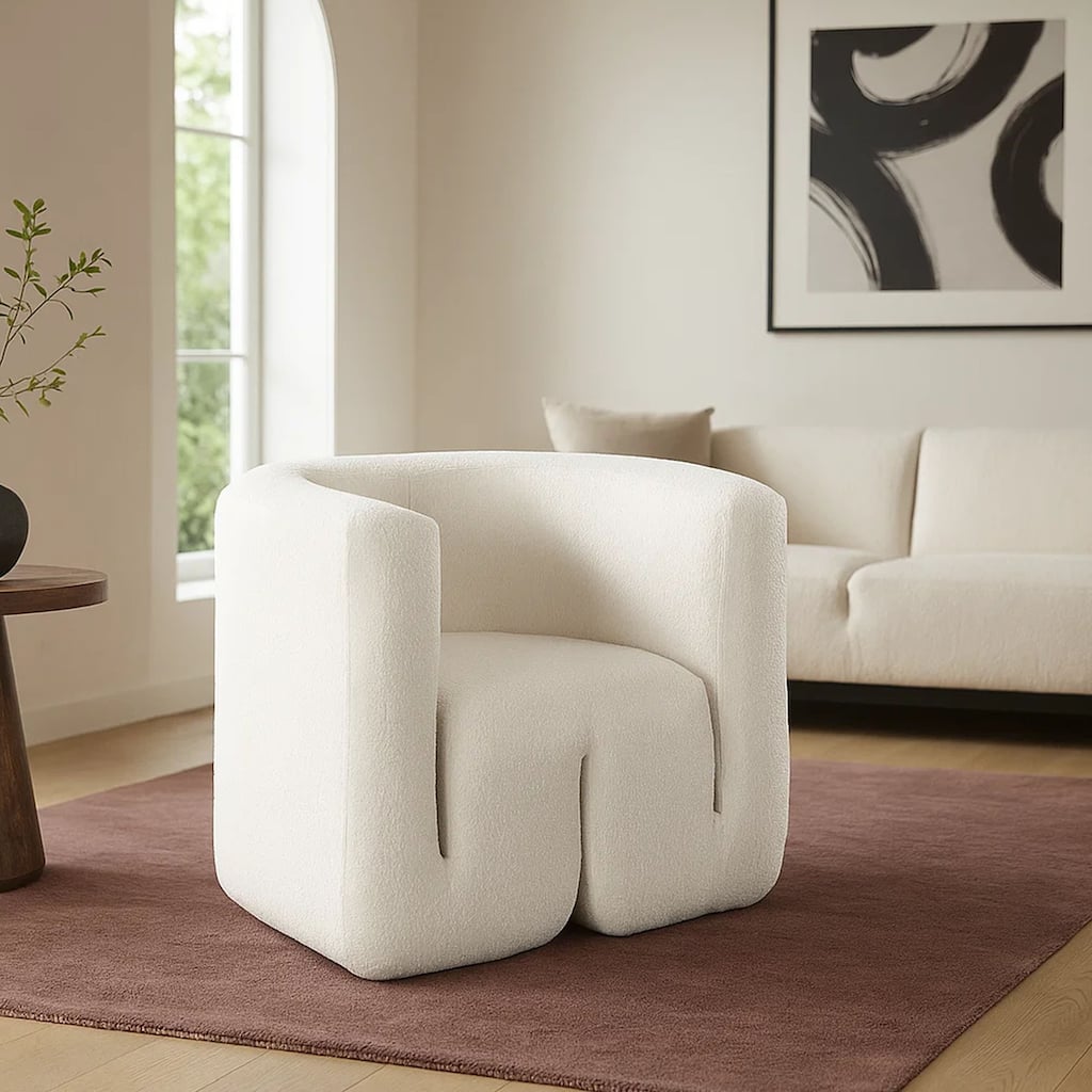 Contemporary Accent Chair, Extra Soft Ivory Boucle, 35 Inch