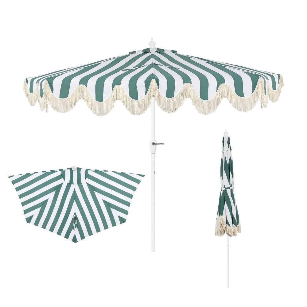 9ft Half Market Umbrella, Scalloped, Crank, Tilt, UV, by JONATHAN Y
