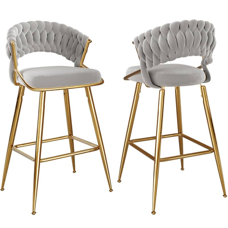 25.2" Modern Velvet Counter Stool with Gold Accents, Ergonomic Design & Plush Seat for Kitchen Island & Bar